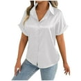 thumbnail image 1 of Jalioing Satin Shirt for Women Casual Dressy Button Down Short Sleeve Collared Shirt Summer Business Work Tops, 1 of 6