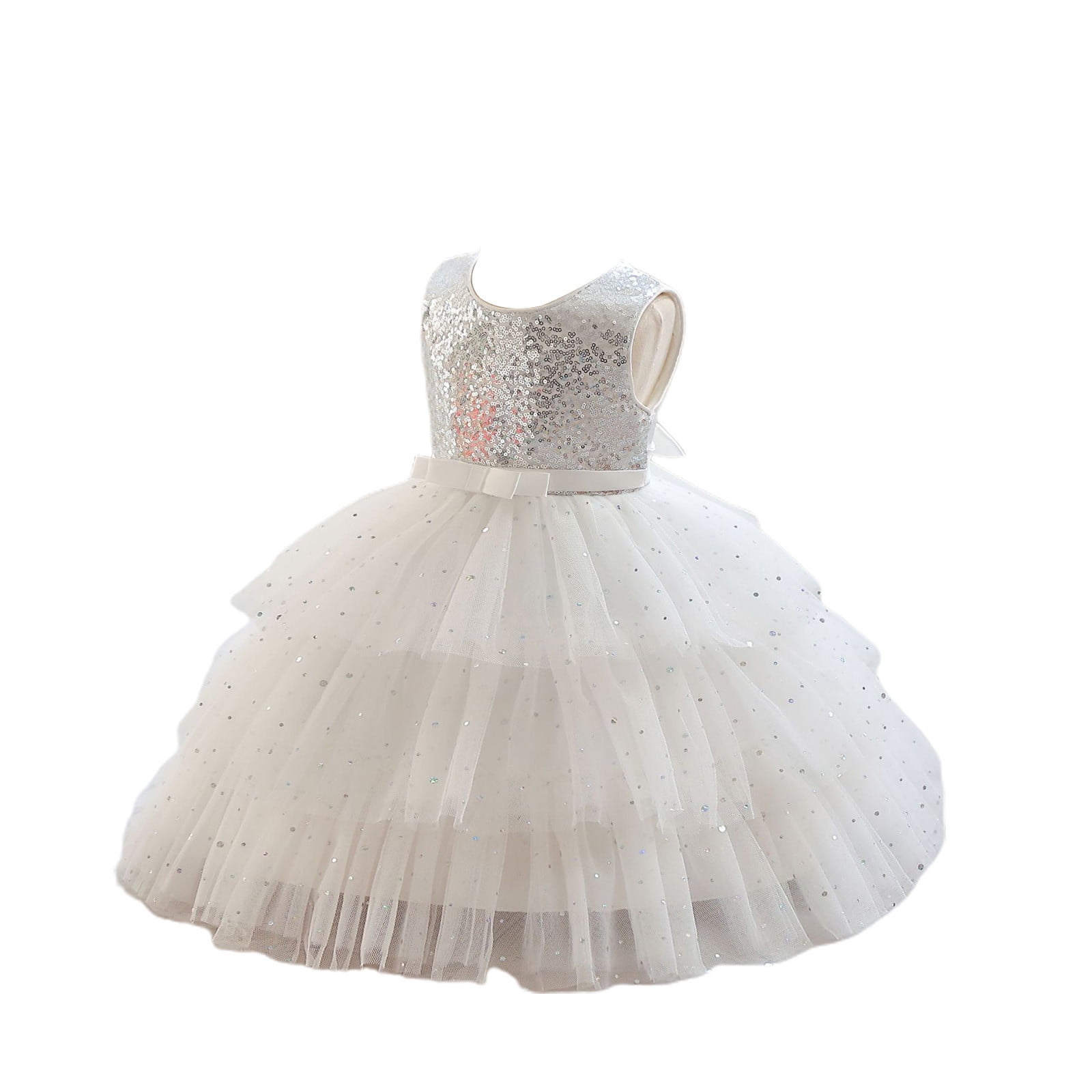 Jalioing Sequin Princess Dress for Baby Girl Bow Sleeveless Layered