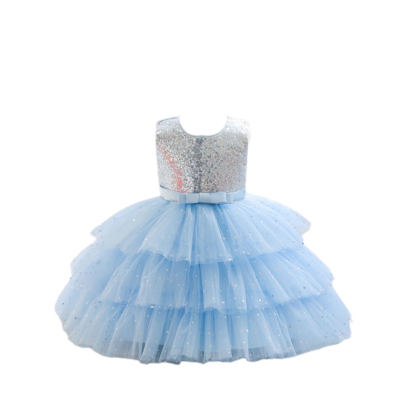Jalioing Sequin Princess Dress for Baby Girl Bow Sleeveless Layered Tulle  Skirt Birthday Party Puffy Dresses (7-12 Months, Blue) - Walmart.com