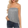 thumbnail image 1 of Jalioing Sequin Tunic Top for Women Sparkly off Shoulder Tube Tops Solid Color Ruched Slim Blouse (Medium, Gray), 1 of 7