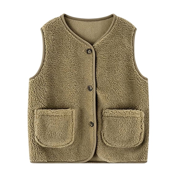 Jalioing Sherpa Fleece Vest for Kids Casual Sleeveless Button Closure ...