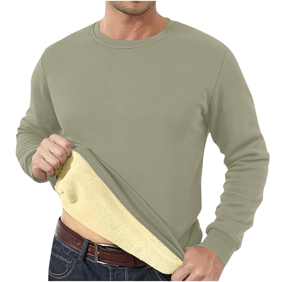 Jalioing Sherpa Lined Sweatshirt for Men Winter Long Sleeve Crew Neck Thermal Undershirt Thick Warmth Pullover Tops