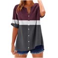 thumbnail image 1 of Jalioing Short Sleeve Button Down Shirt for Women V Neck Color Block Casual Blouses Trendy Summer Beach Tops, 1 of 5