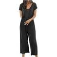 thumbnail image 1 of Jalioing Short Sleeve Jumpsuits for Women Scoop Neck Cropped Waist Wide Leg Baggy Cozy Rompers (Small, Dark Gray), 1 of 8