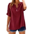 thumbnail image 1 of Jalioing Short Sleeve Summer Shirts for Women V Neck Button Casual Tops Loose Fashion Summer Beach T Shirts, 1 of 4