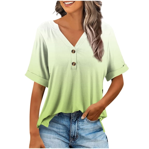Jalioing Short Sleeve Summer Tops for Women V Neck Button Fashion Shirts Casual Loose Vacation Outfits