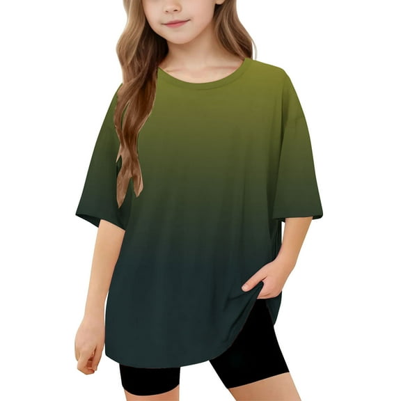 Jalioing Short Sleeve T Shirt for Girls Crew Neck Short Sleeve Casual Loose Shirts Gradient Summer Basic Tops