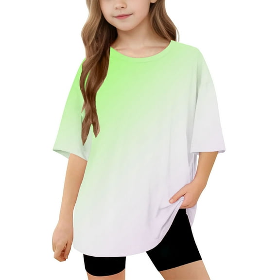 Jalioing Short Sleeve T Shirt for Girls Crew Neck Short Sleeve Casual Loose Shirts Gradient Summer Basic Tops