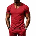 thumbnail image 1 of Jalioing Short Sleeve Workout Tops for Men Breathable Quick Dry Muscle Tee Solid Color V Neck Summer Casual Sport Shirt, 1 of 9