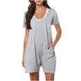 thumbnail image 1 of Jalioing Shorts Rompers for Women Summer Short Sleeve Jumpsuits Crew Neck Loose Overalls with Pockets (Small, Gray), 1 of 5