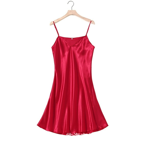 Jalioing Silky Nightgown for Women V Neck Sleeveless Slip Night Dress Comfy Spaghetti Strap Satin Sleepwear