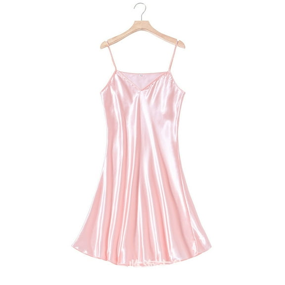 Jalioing Silky Nightgown for Women V Neck Sleeveless Slip Night Dress Comfy Spaghetti Strap Satin Sleepwear