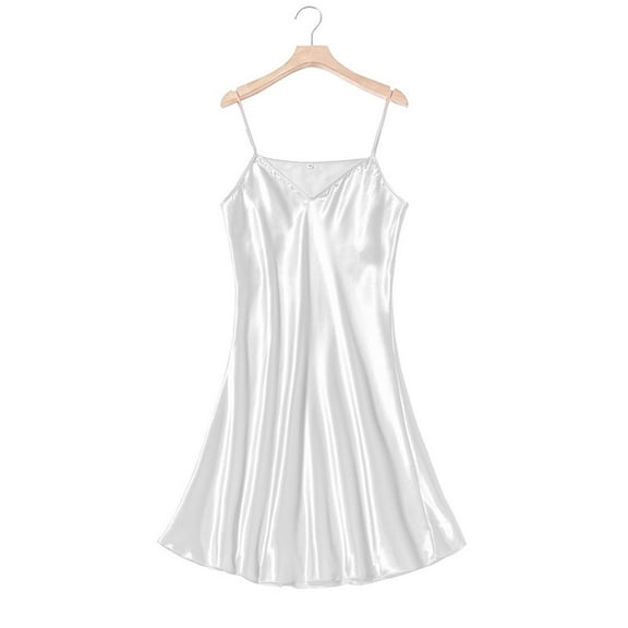 Jalioing Silky Nightgown for Women V Neck Sleeveless Slip Night Dress Comfy Spaghetti Strap Satin Sleepwear