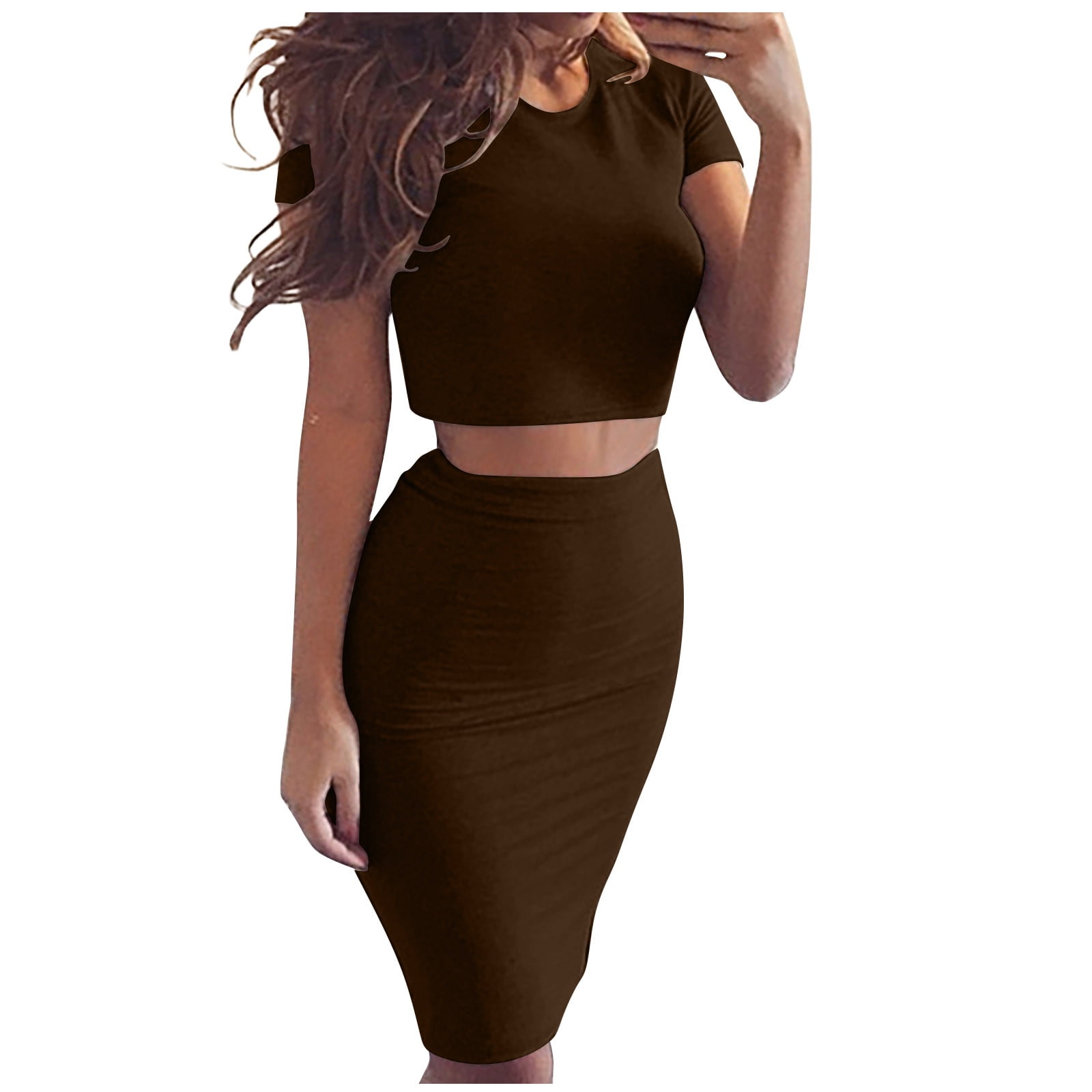 Textured Crewneck Top and Skirt Set main image 1