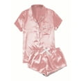 thumbnail image 1 of Jalioing Sleepwear Set for Women Satin Short Sleeve Button Shirt with Cozy Bow Shorts Cute Comfy Pajama Suits (Small, Pink), 1 of 3