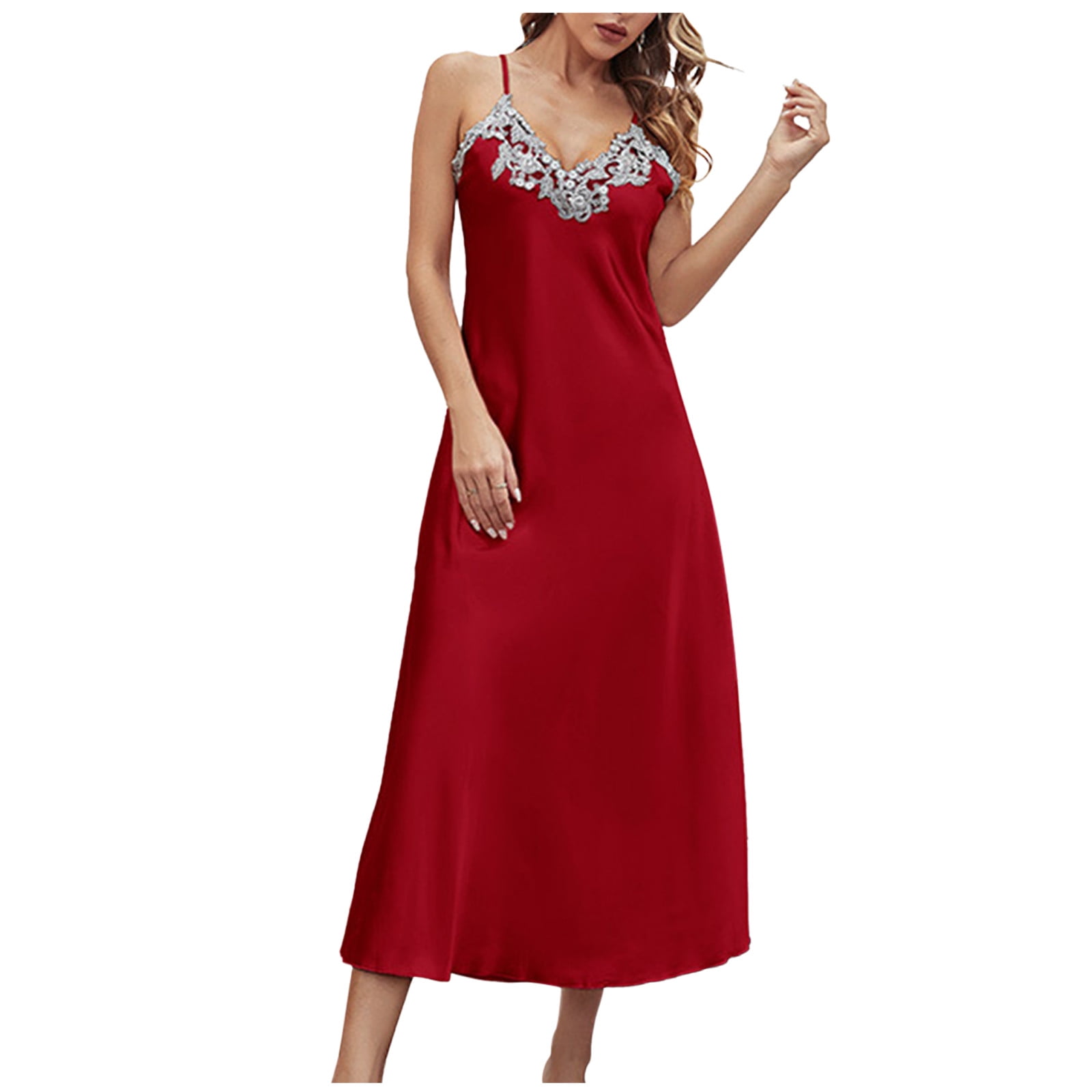 Jalioing Sleeveless Cami Nightdress for Women Pajama Tank Dress Crew ...