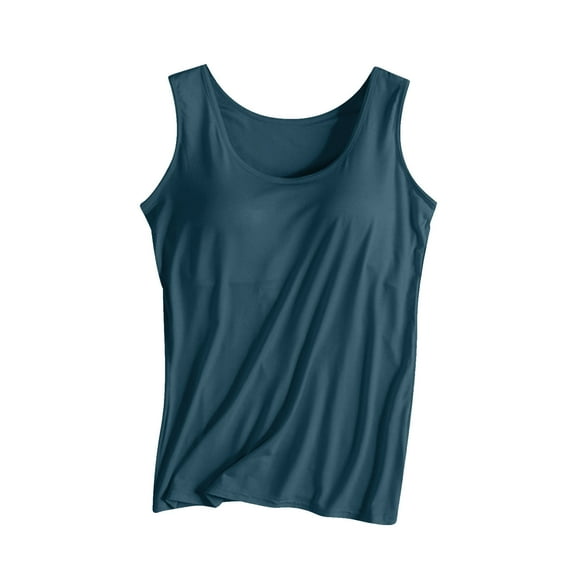 Jalioing Women's Tank Tops Solid Color Crew Neck Sleeveless Tank Shirts with Padded Comfy Sleep Tops