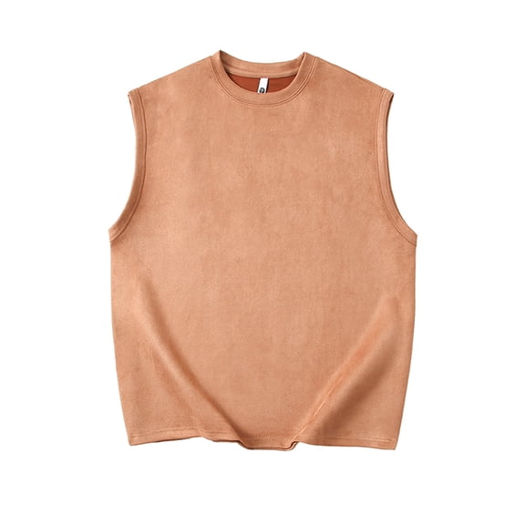 Jalioing Sleeveless Tank Top for Men Oversized Scrub Waistcoat Vest Shirt Crew Neck Solid Color Pullover Tops (Large, Coffee)