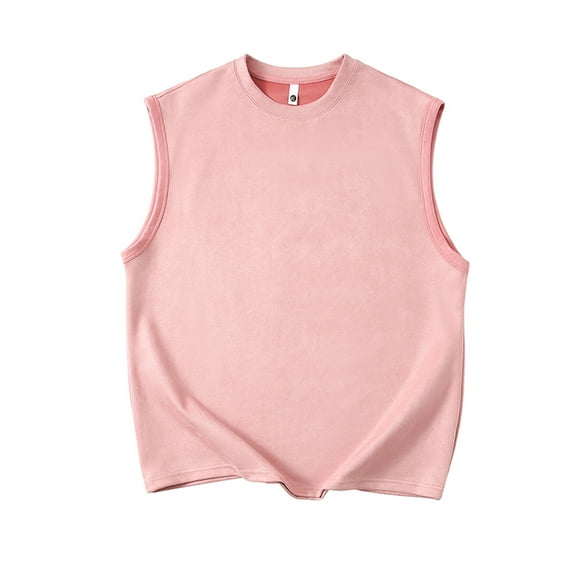 Jalioing Sleeveless Tank Top for Men Oversized Scrub Waistcoat Vest Shirt Crew Neck Solid Color Pullover Tops (Medium, Pink)