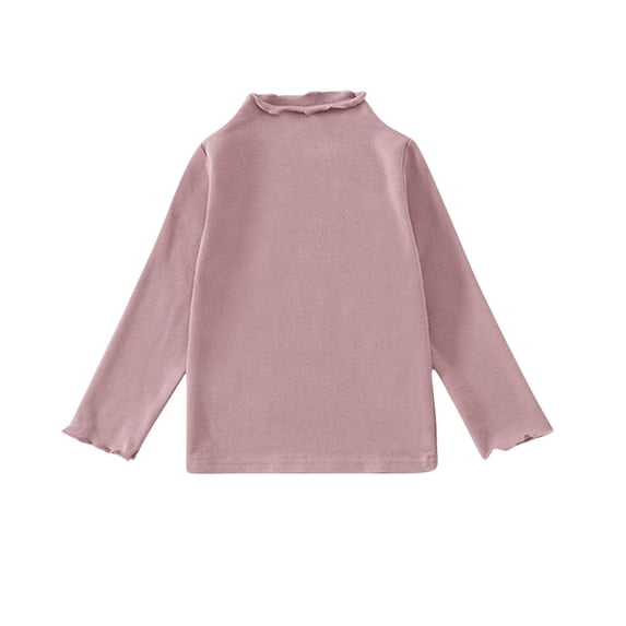 Jalioing Solid Color T Shirt for Childrens Ruffle Mock Neck Long Sleeve Undershirts Boys Girls Soft Comfy Shirts