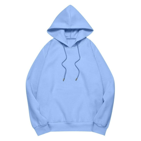 Jalioing Solid Drawstring Hoodies Women's Casual Basic Long Sleeve Hooded Sweatshirts Fashion Loose Pullover