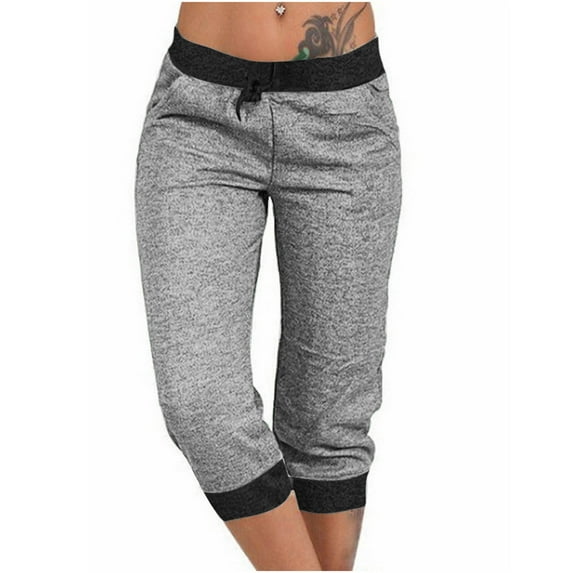 Jalioing Sports Pants for Women Lounge Trousers Mid Waist Drawstring Elastic Rise Loose Solid Color Petite Leg Slacks (Medium, Gray)