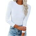 thumbnail image 1 of Jalioing Spring Undershirt Tops for Women Crew Neck Pullover Top Slim Long Sleeved Bassic Bottoms Shirts (3X-Large, White), 1 of 7