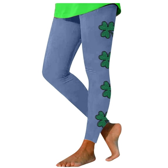 Jalioing St Patrick's Day Women's Gym Leggings Stretch Yoga Skinny Pant Classic Printed Tight Workout Trouser (Large, Blue)
