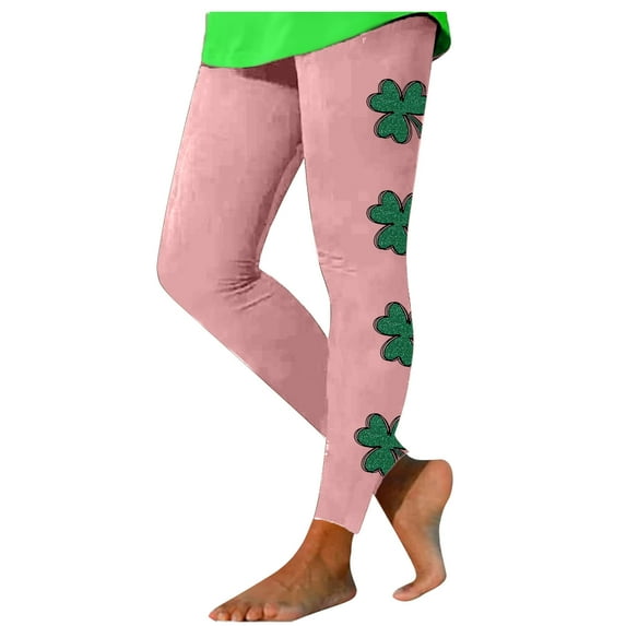 Jalioing St Patrick's Day Women's Gym Leggings Stretch Yoga Skinny Pant Classic Printed Tight Workout Trouser (Medium, Pink)