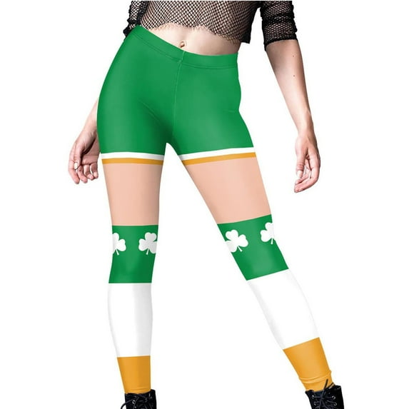 Jalioing St Patrick's Day Women's Gym Leggings Stretch Yoga Skinny Pant Classic Printed Tight Workout Trouser (Medium, Yellow)