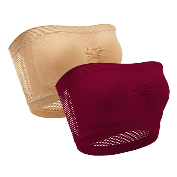 Jalioing Strapless Bras Womens 2 Pack Seamless Bandeau Bra Non-slip Wireless Tube Top Nightwear