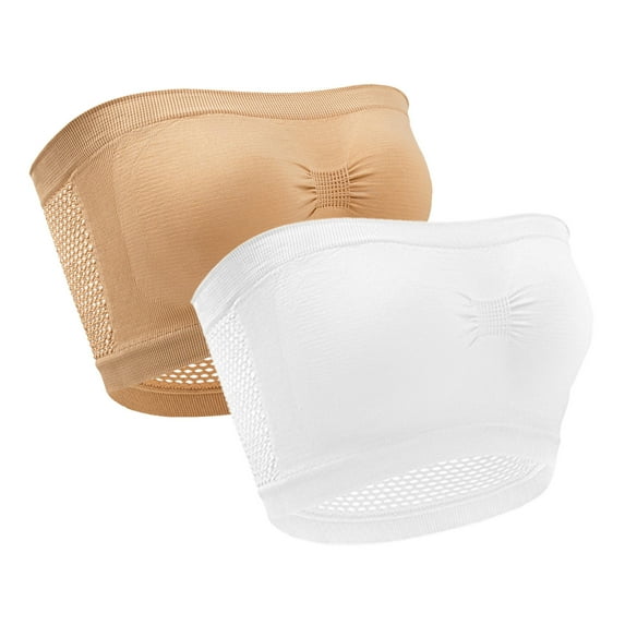 Jalioing Strapless Bras Womens 2 Pack Seamless Bandeau Bra Non-slip Wireless Tube Top Nightwear