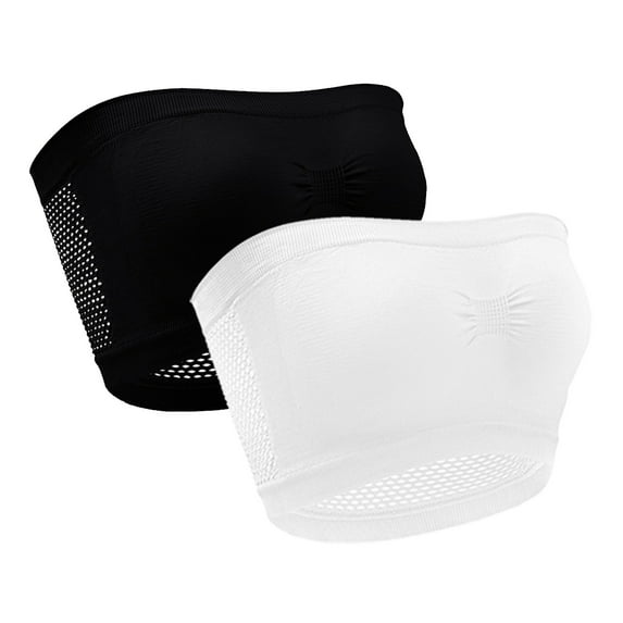 Jalioing Strapless Bras Womens 2 Pack Seamless Bandeau Bra Non-slip Wireless Tube Top Nightwear