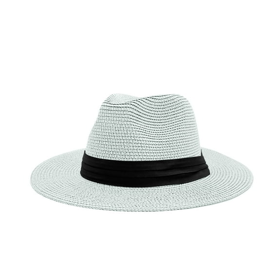 Jalioing Straw Panama Hat for Women Wide Brim Summer Beach Hat Foldable UV Protection Sun Hat Packable Headwear