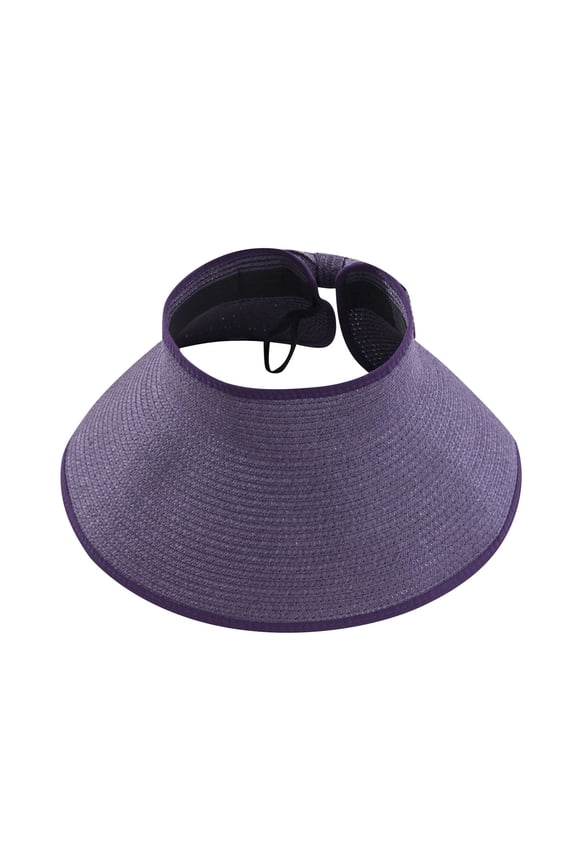Straw Sun Visor for Women Wide Brim UV Protection Sun Hat Adjustable Ponytail Vacation Beach Hat