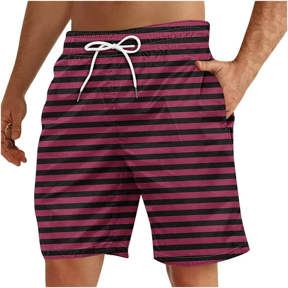Jalioing Striped Beach Shorts for Men Casual Drawstring Elastic Waist Loose Shorts Summer Shorts with Pocket