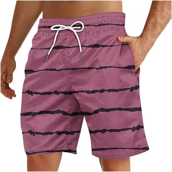 Jalioing Striped Beach Shorts for Men Casual Drawstring Elastic Waist Loose Shorts Summer Shorts with Pocket