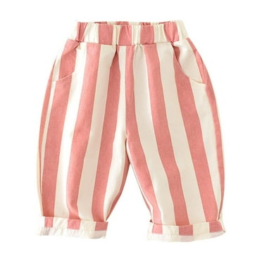 Jalioing Striped Pant Toddler Baby Elastic Waist Trouser Casual Summer Lounge Pants with Pockets