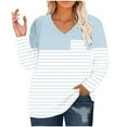 thumbnail image 1 of Jalioing Striped Pullover Tee for Women V Neck Long Sleeve Oversized Shirts Plus Size Casual Loose Blouses with Pocket, 1 of 5