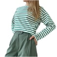 thumbnail image 1 of Jalioing Striped Shirt for Women Casual Ladies Top Spring Long Sleeved Dropped Shoulder Loose Stripe Tops (Medium, Green), 1 of 7