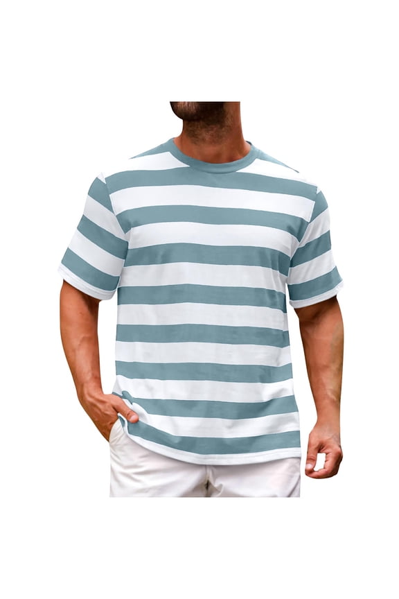 Striped T Shirts for Men Short Sleeve Classic Basic Shirt Summer Casual Crew Neck Vacation Tee Shirt