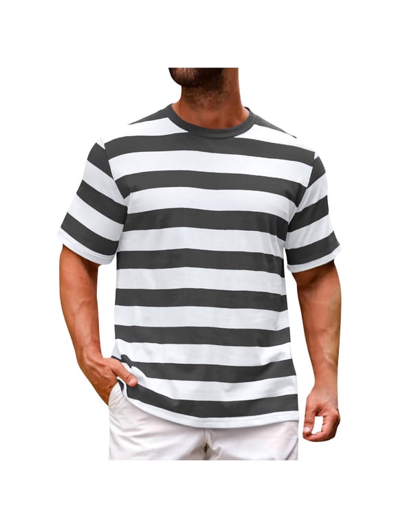 Striped T Shirts for Men Short Sleeve Classic Basic Shirt Summer Casual Crew Neck Vacation Tee Shirt