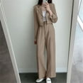thumbnail image 1 of Jalioing Suit Sets for Women Office Outfits Lapel Open Front Blazer High Rise Straight Palazzo Pants Elegant Suits (X-Large, Khaki), 1 of 9