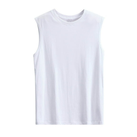 Jalioing Summer Basic Tank Tops for Men Cotton Crew Neck Sleeveless Casual Shirts Solid Color Classic T Shirt