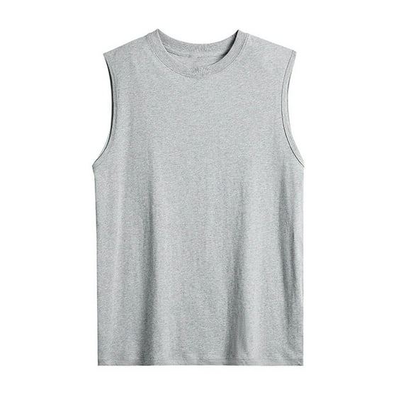 Jalioing Summer Basic Tank Tops for Men Cotton Crew Neck Sleeveless Casual Shirts Solid Color Classic T Shirt