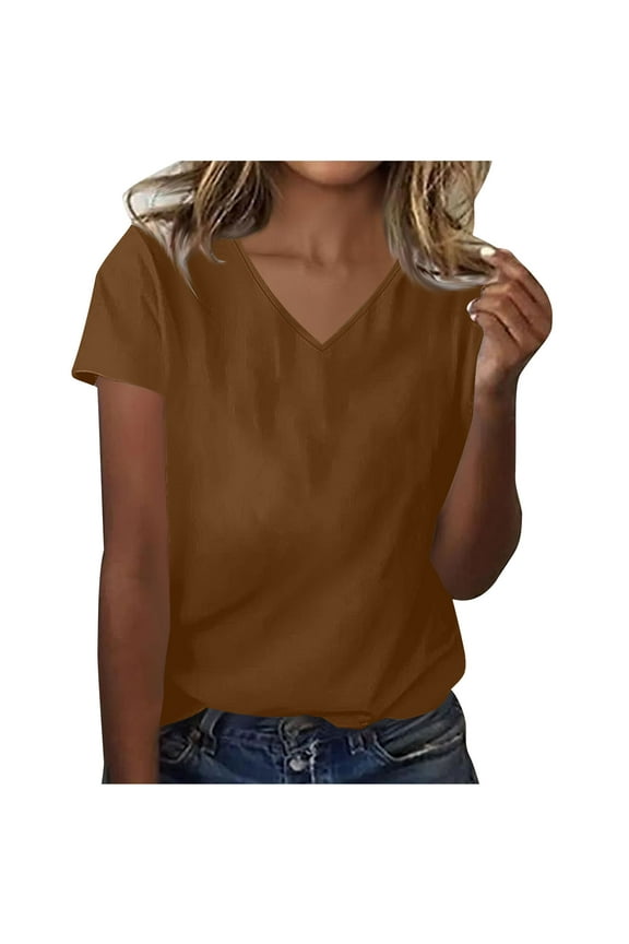 Summer Basic Tee for Women V Neck Short Sleeve Plain T Shirts Casual Fashion Blouses Clothes