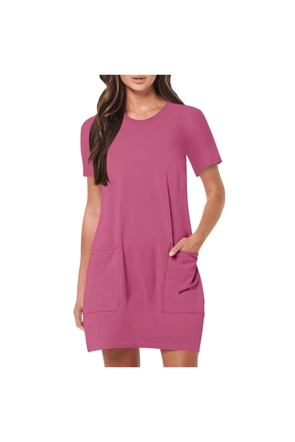 Women's Summer Dresses Fashion Short Sleeve Crew Neck Casual Sundress Vacation Beach Dress with Pocket