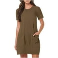 thumbnail image 1 of Jalioing Women's Summer Dresses Fashion Short Sleeve Crew Neck Casual Sundress Vacation Beach Dress with Pocket, 1 of 7