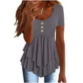 thumbnail image 1 of Jalioing Summer Blouses for Women Ruffle Pleated Short Sleeve Scoop Neck Tunic Tops Casual Flowy Fashion Shirts, 1 of 6
