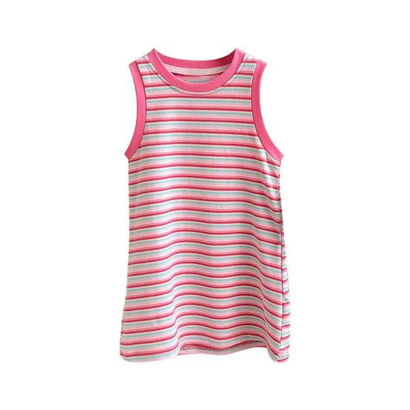 Jalioing Girls Striped Tank Dress Cute Sleeveless Crew Neck Midi Dress Summer Casual Vacation Cotton Dress Outfits